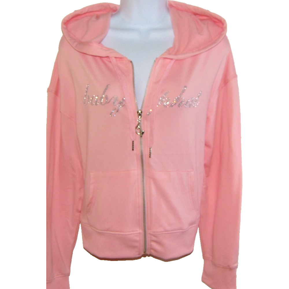 Baby Phat Pink Rhinestone Sz L Script Zip Up Hoodie Women’s Y2K Bling
